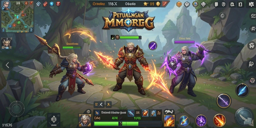 Screenshot gameplay 116X yang menampilkan pertarungan epik di dunia MMORPG.