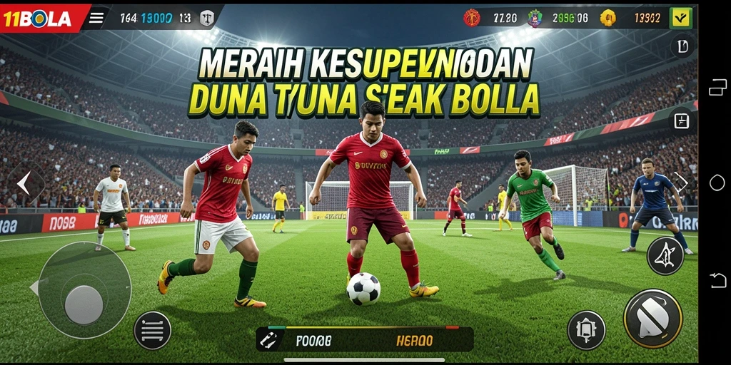 Tampilan gameplay mendebarkan dari 11BOLA, mengelola tim sepak bola impian.