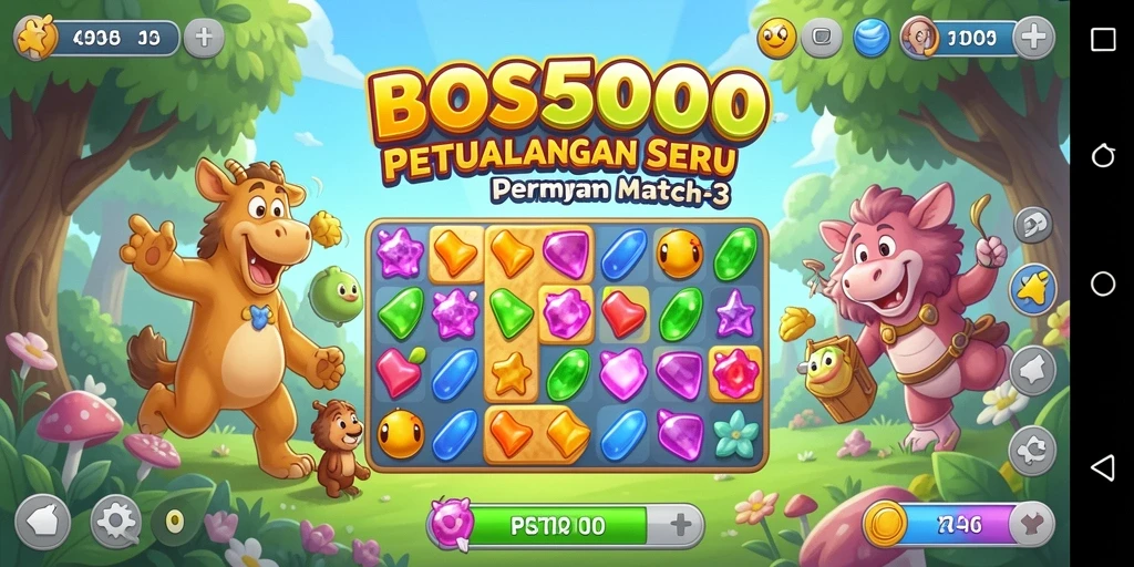 Tangkapan layar BOS5000 menunjukkan keseruan permainan Match-3 dengan grafis menawan.