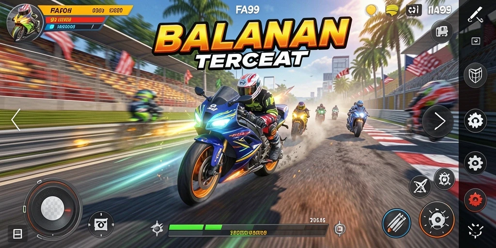 Gameplay mendebarkan di trek balap motor FA99.