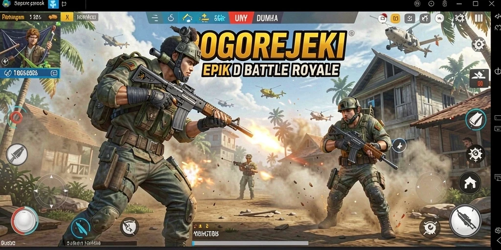 Screenshot GOGOREJEKI menampilkan intensitas pertarungan Battle Royale yang mendebarkan.