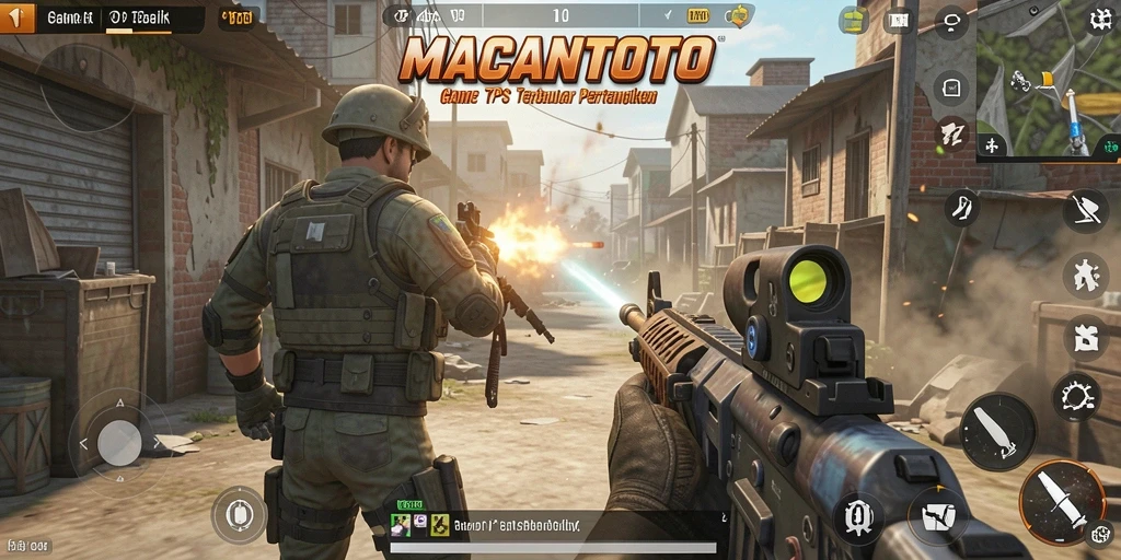 Screenshot utama gameplay seru di MACANTOTO dengan aksi pertempuran TPS