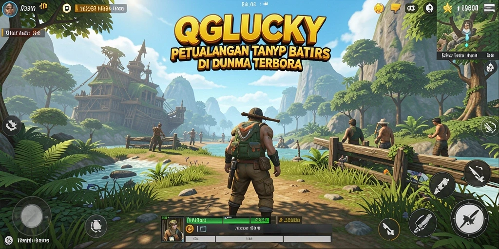 Screenshot gameplay QGLUCKY yang menampilkan dunia terbuka yang luas.