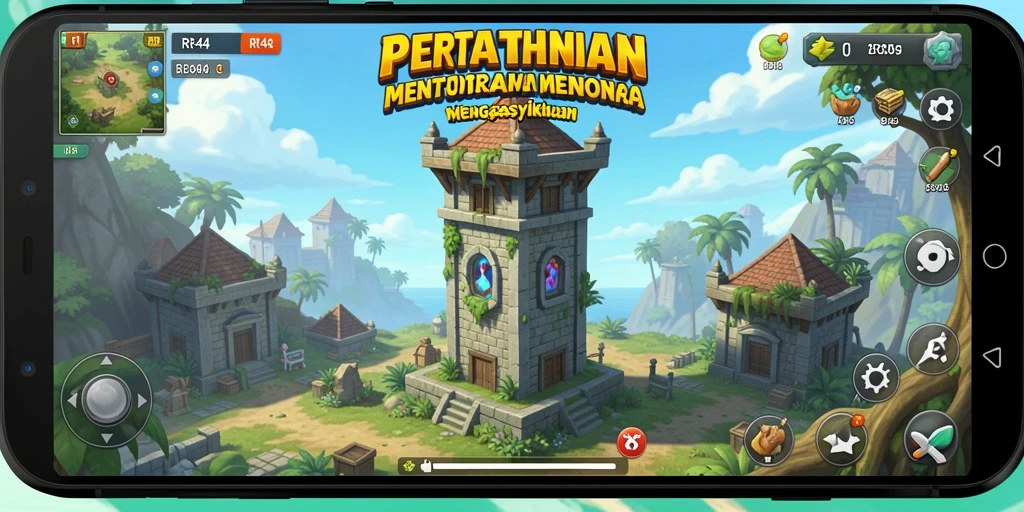 Screenshot gameplay RR44 menampilkan pertahanan tower yang penuh aksi.