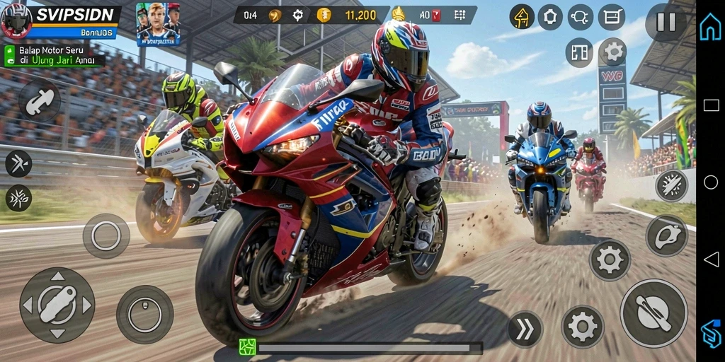Gameplay seru SVIPSIDN dengan aksi balap motor mendebarkan.