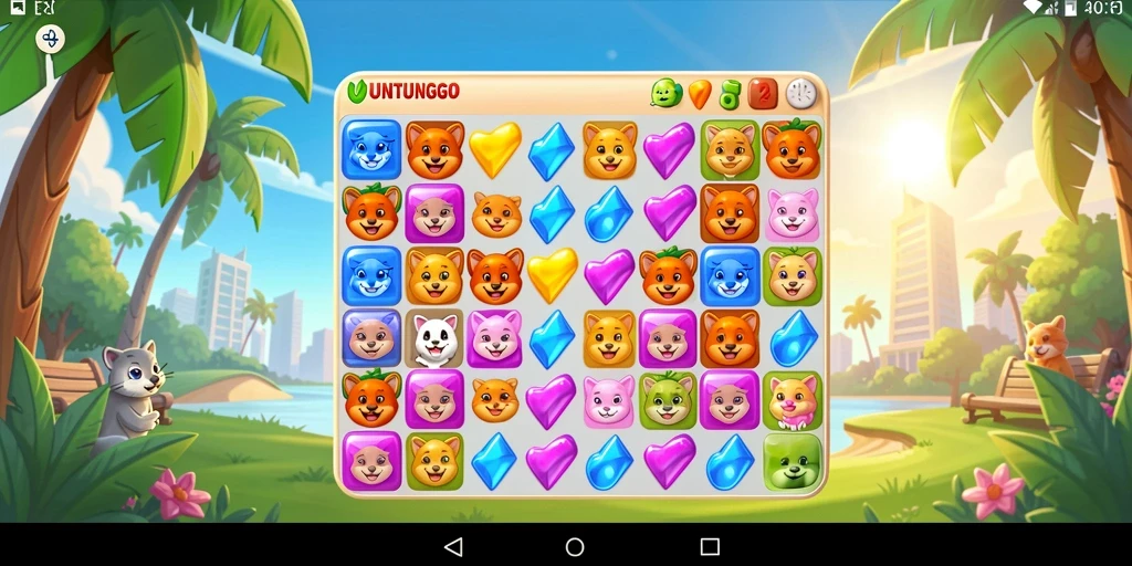 Menampilkan gameplay seru Match-3 yang adiktif dan penuh warna.