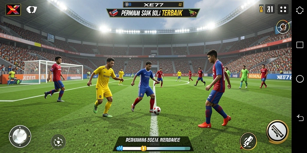Gameplay menarik di XE77 dengan aksi sepak bola yang seru.